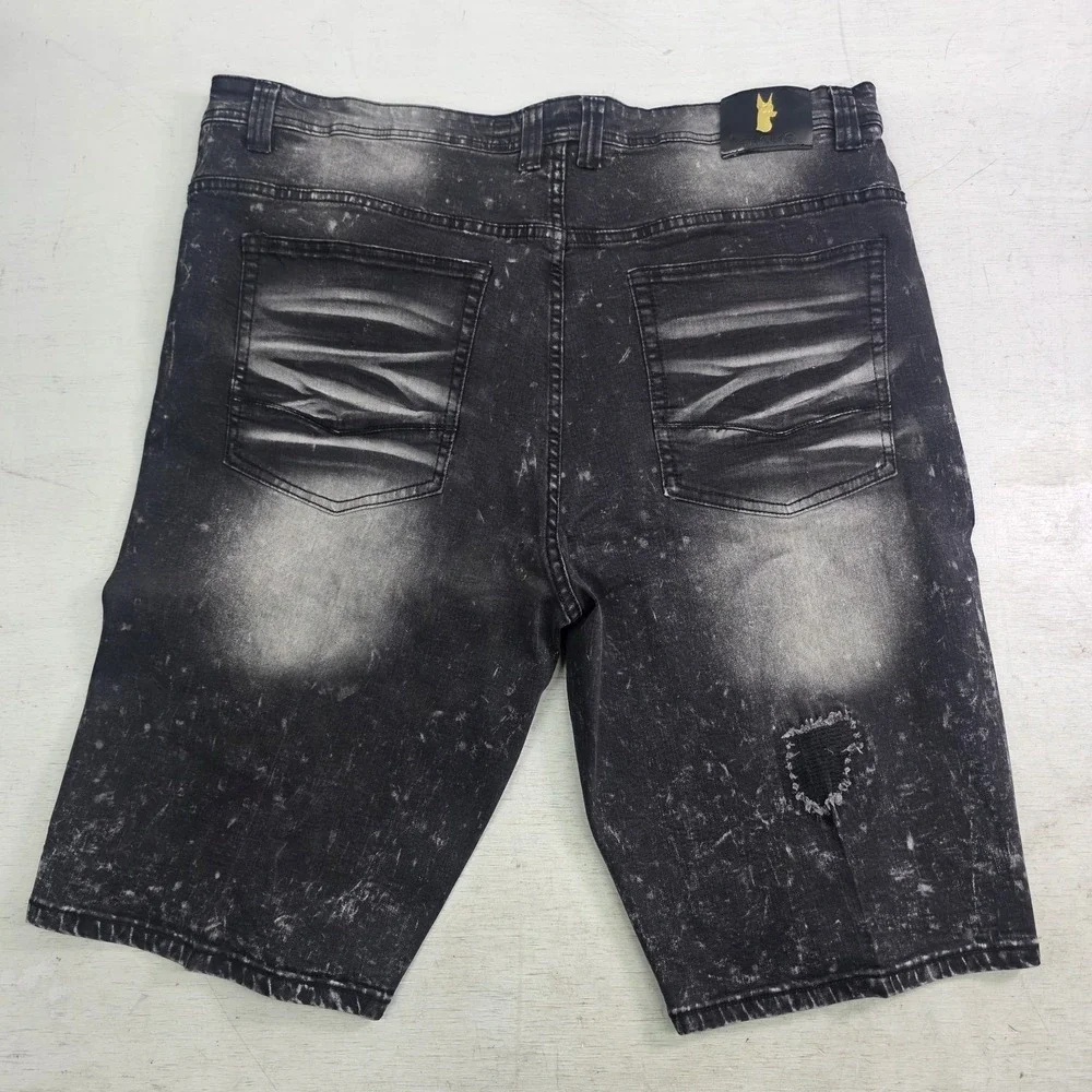 Makobi Biker Shorts Men's Size 44 Black Acid Wash Distressed Moto Streetwear Y2K